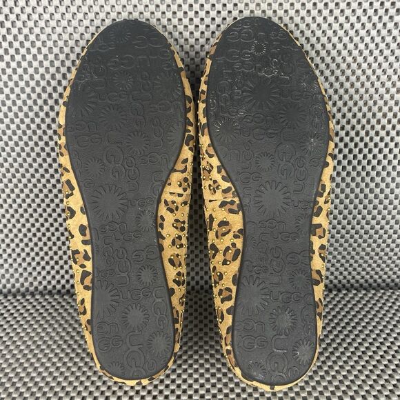 UGG Alloway Studded Ballet Flat Shoes 5 Brown Animal Print Leather Sheepskin - Picture 11 of 12